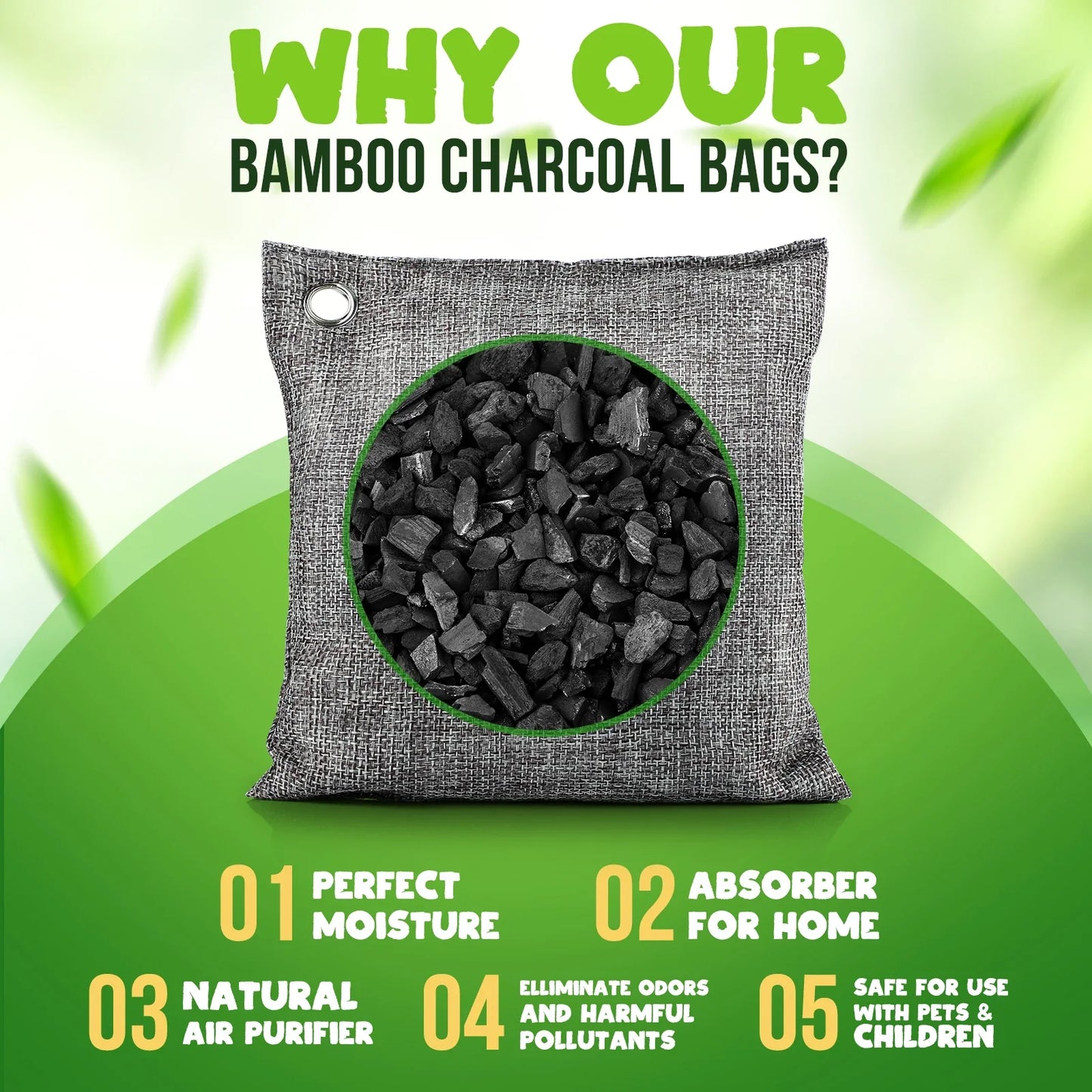 10-Pack Bamboo Activated Charcoal Odor Absorber & Air Purifier Bags