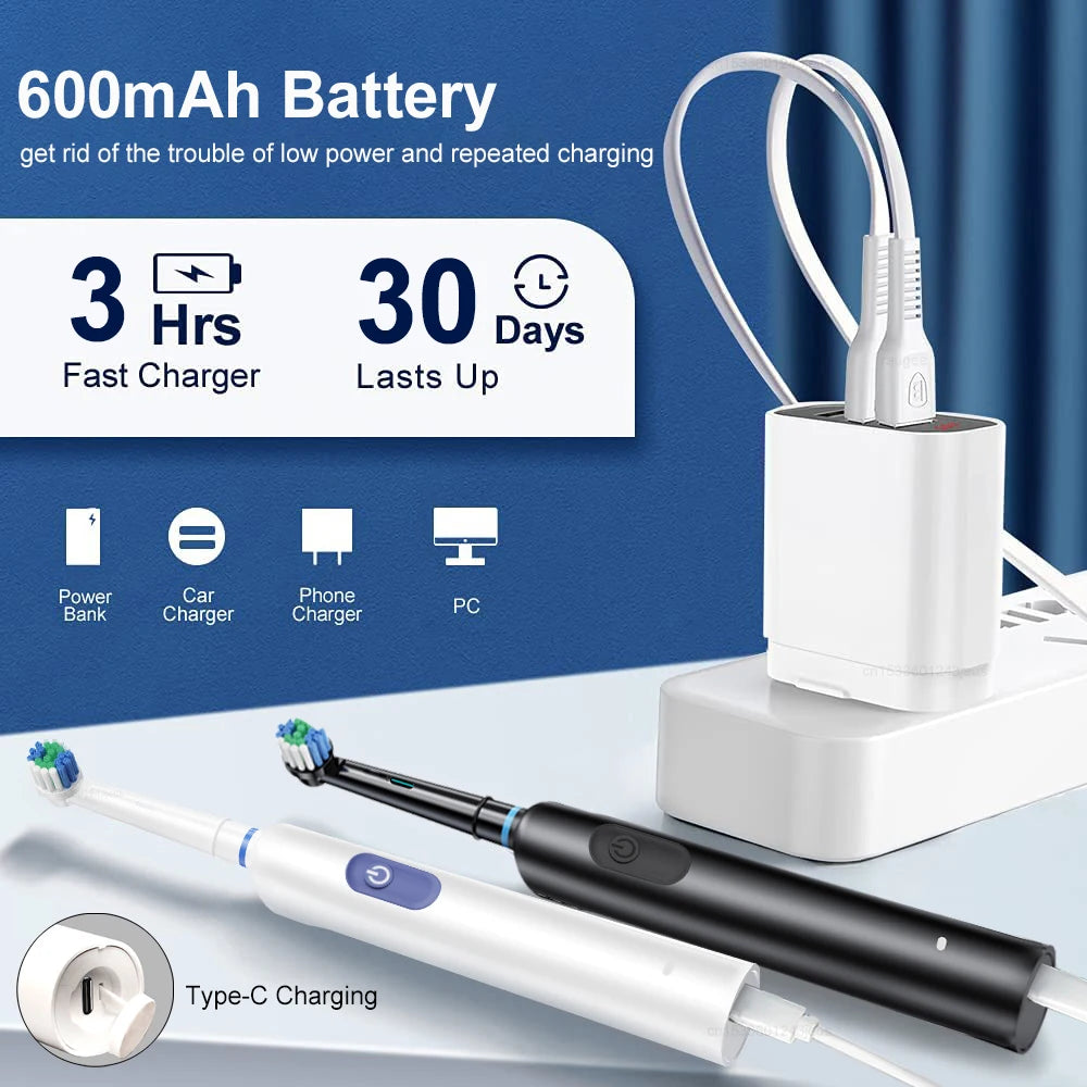 Electric Toothbrush Rotary Rechargeable Electric Toothbrush for Adults Rotating Electric Toothbrushes with 8 Soft Brush Heads Peaceful Pleasures Health and Wellness