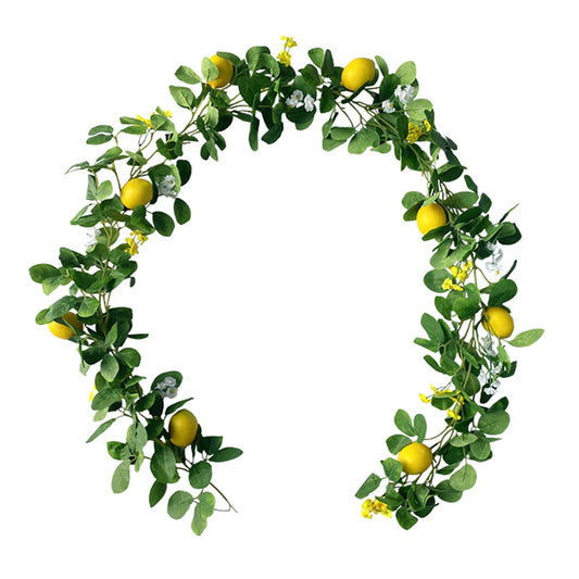 Artificial Lemon Garland Hanging Rattan Fake Eucalyptus Leaves Front Peaceful Pleasures Health and Wellness Style 2 6.5ft