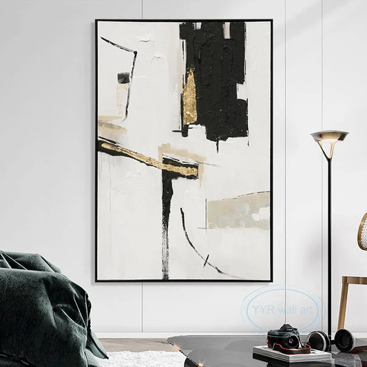Pure Hand-Painted Abstract Art Oil Painting Nordic Living Room Porch Wall Decoration Mural Light Luxury Gold Foil Poster Custom Peaceful Pleasures Health and Wellness
