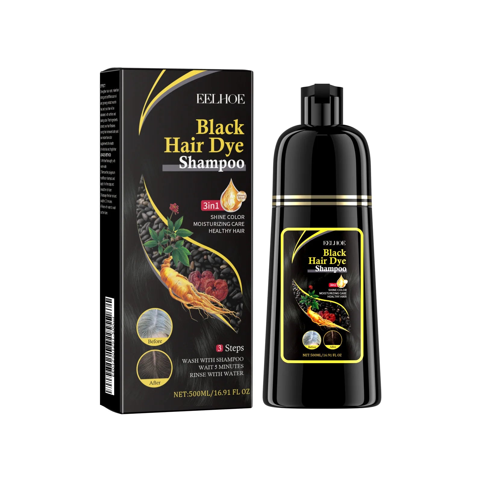 EELHOE Hair Color Dye Shampoo | Gray Coverage, Deep Nourishment & Repair, Polygonum Multiflorum, 100ml Peaceful Pleasures Health and Wellness black 500ml boxed
