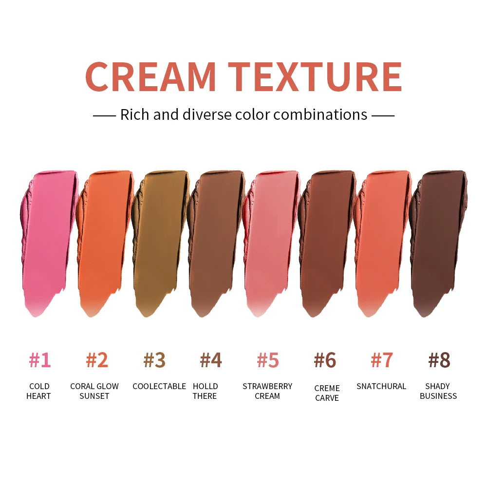 Eyebrow Cream Blush Curve Case Cream Cosmetics Highlighter Palette Matte Shimmer Finishes Shadow Tones Long-Lasting Cosmetics Peaceful Pleasures Health and Wellness