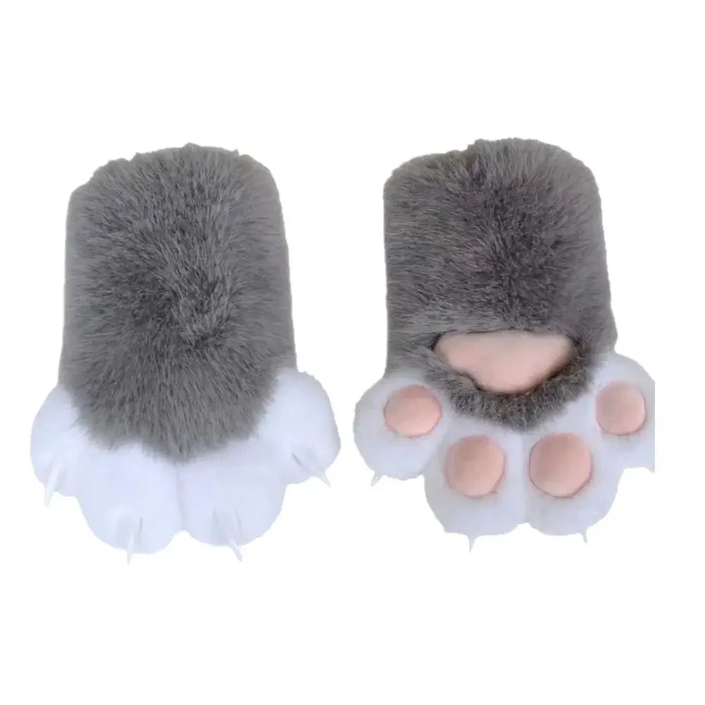 Faux Fur Furry PAWS Gloves Long Nailed Claws Kigurumi Cosplay Costume Mittens Halloween Party Props for Women Party Accessories Peaceful Pleasures Health and Wellness L Grey