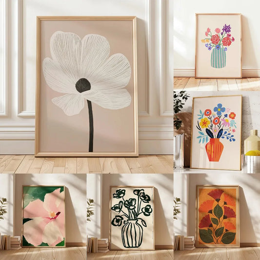 Retro Beige Floral Canvas Wall Art | Unframed Plant Print Canvas Wall Art Peaceful Pleasures Health and Wellness