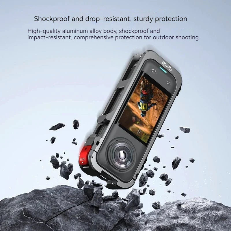 Aluminum Cage for Insta360 X5 – Protective Frame & Cold Shoe