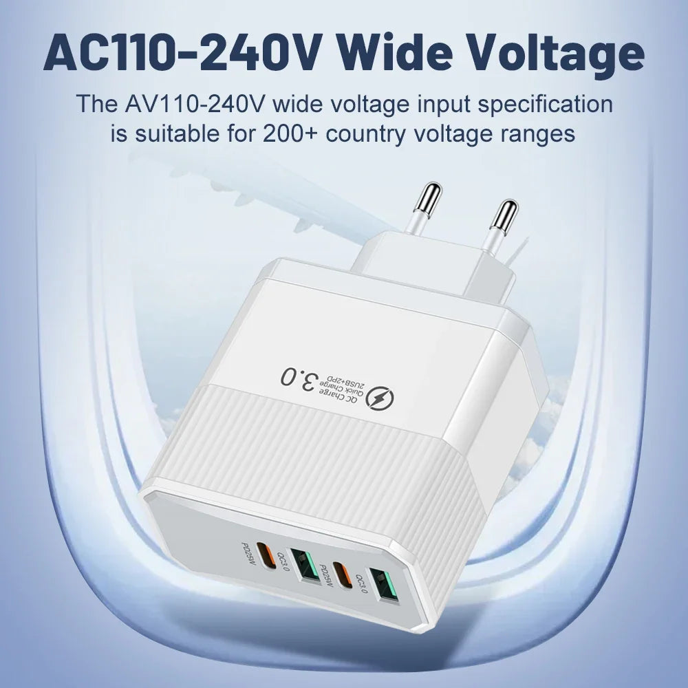 4-in-1 100W Fast Charger | 4-Port USB-C PD & QC3.0 Wall Adapter Peaceful Pleasures Health and Wellness