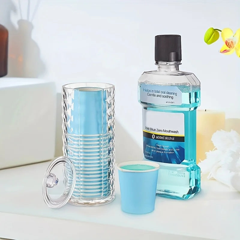 Clear Acrylic Bathroom Cup Dispenser – Diamond Grain Mouthwash Cup Holder for 3 oz Cups