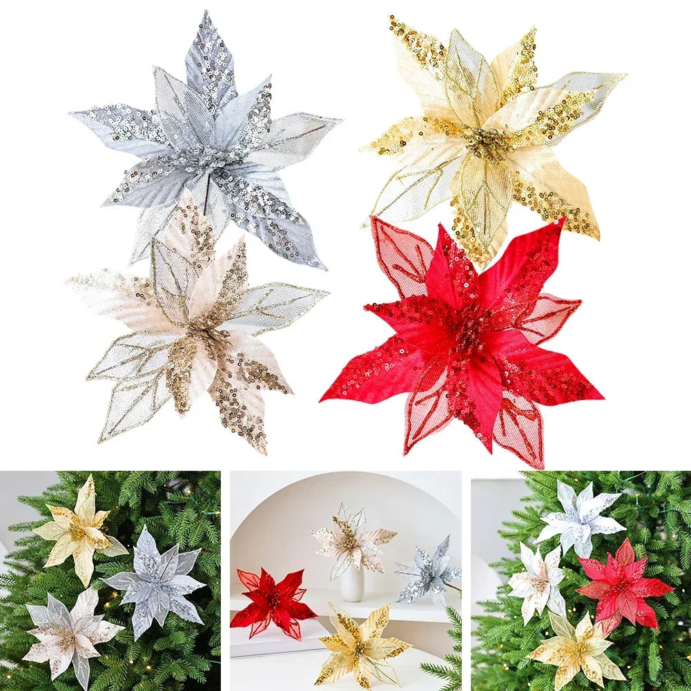 Glitter Poinsettia Flower Ornament – Christmas & Wedding Decor