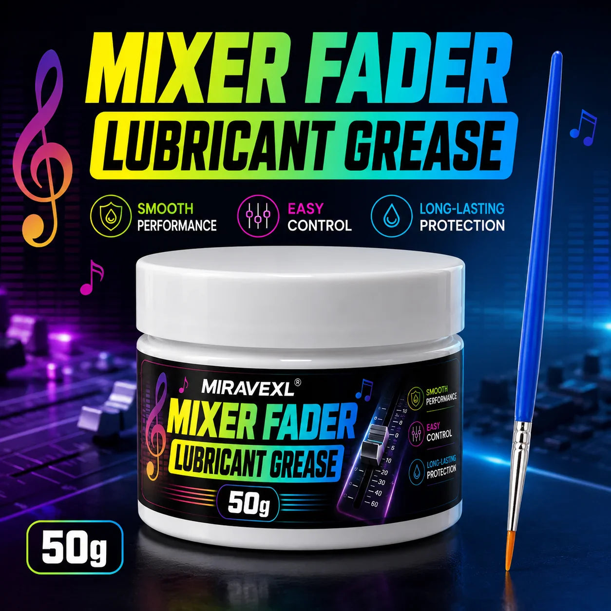 MIRAVEXL 50g Mixer Fader Grease & Brush | DJ Audio Lubricant