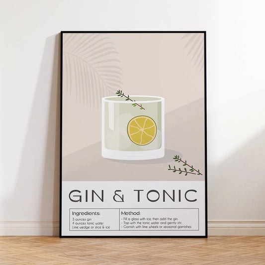 Gin & Tonic Cocktail Canvas Wall Art Print | Bar Decor