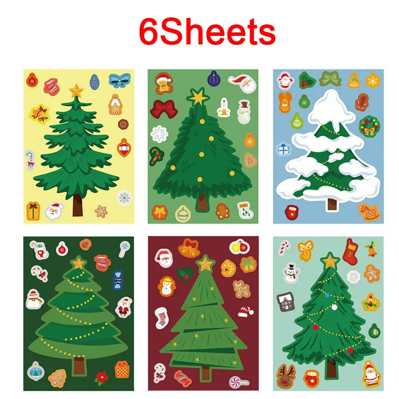 Christmas Tree Party Favors Stickers Kids DIY Puzzle Childern Gifts