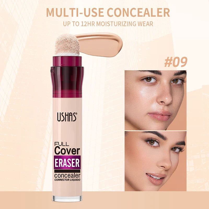 USHAS 12-Shade Liquid Concealer – Rotating Sponge, Long-Lasting