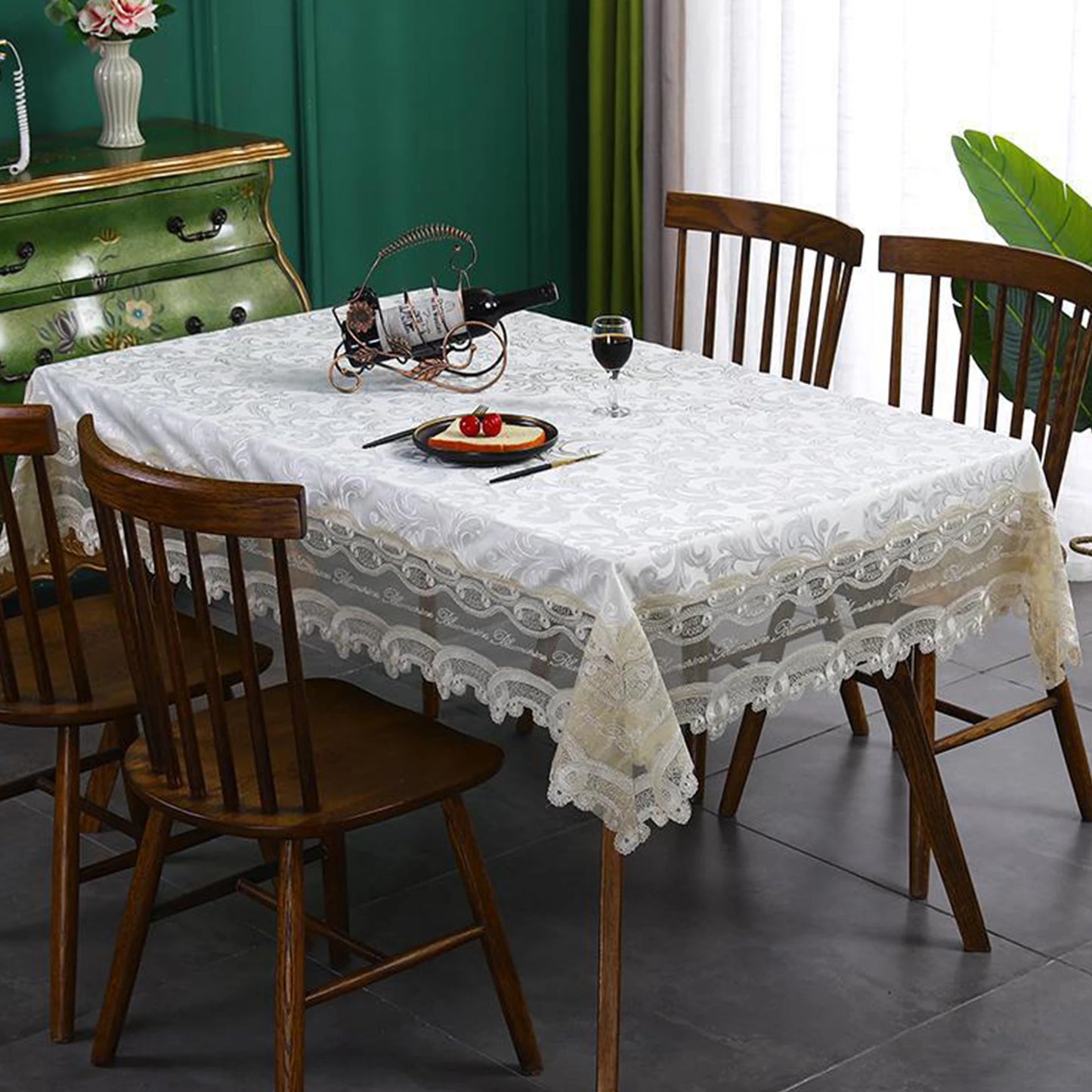 Battilo White Lace Tablecloth | Waterproof Rectangle Table Cover