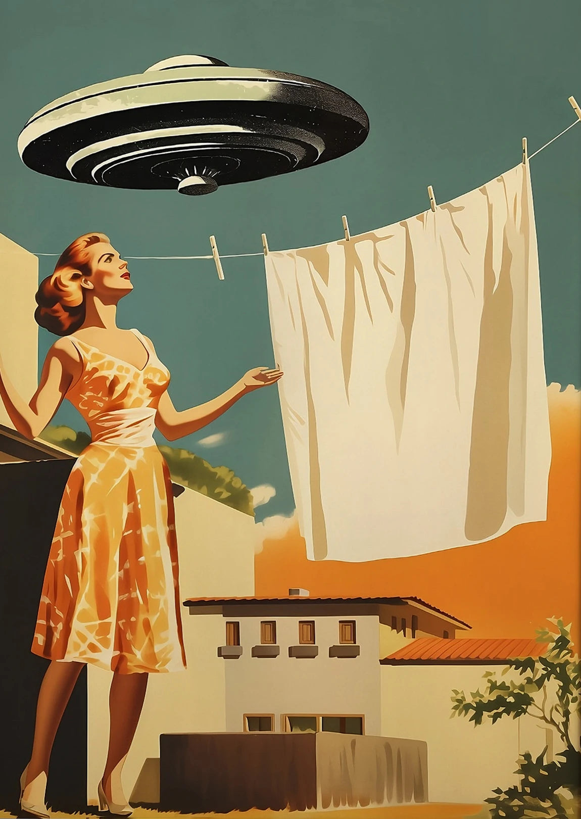 UFO Alien Cow Abduction Canvas Print | Retro Sci-Fi Wall Art