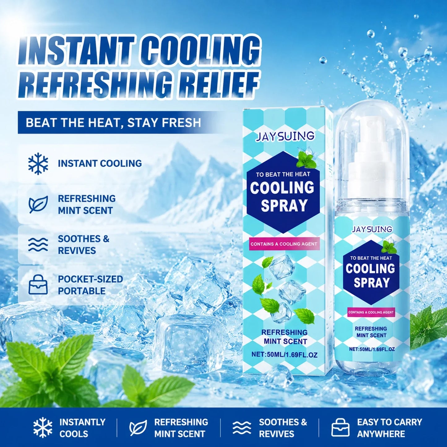 Instant Cooling Body Mist Spray – Peppermint Scent 50ml