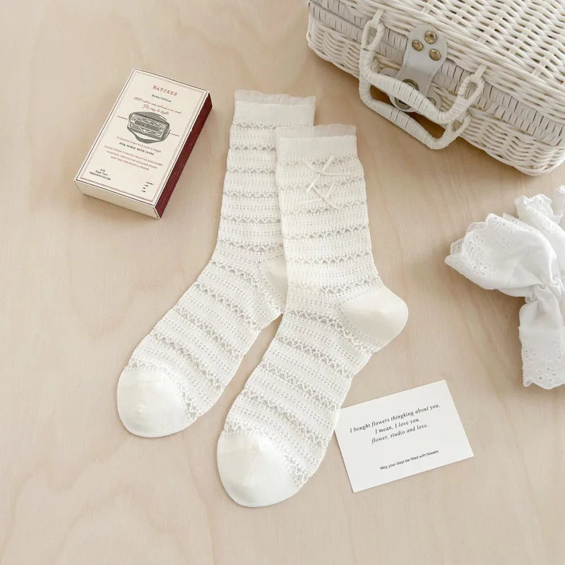 Women's Lace Bow Long Socks | Cute Mesh Lolita High Tube