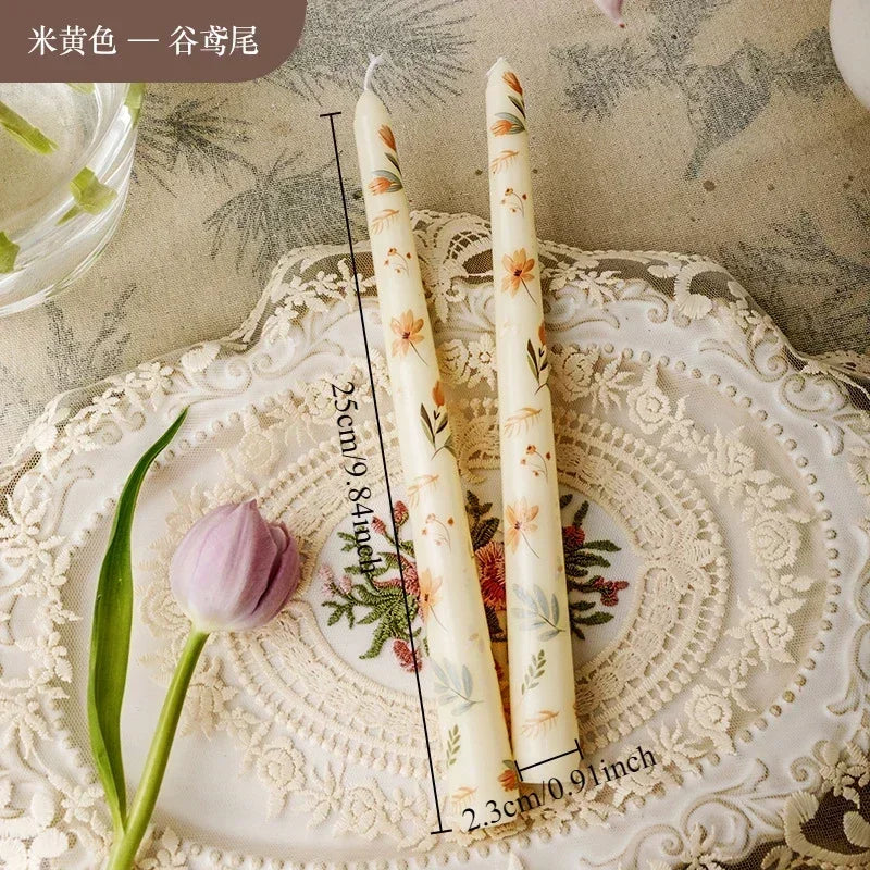 Printed Long Pole Candles European Romantic Candles Dinner Wedding Holiday Family Cross Border Smoke Free Candle Home Decorative Peaceful Pleasures Health and Wellness Unscent-Cream