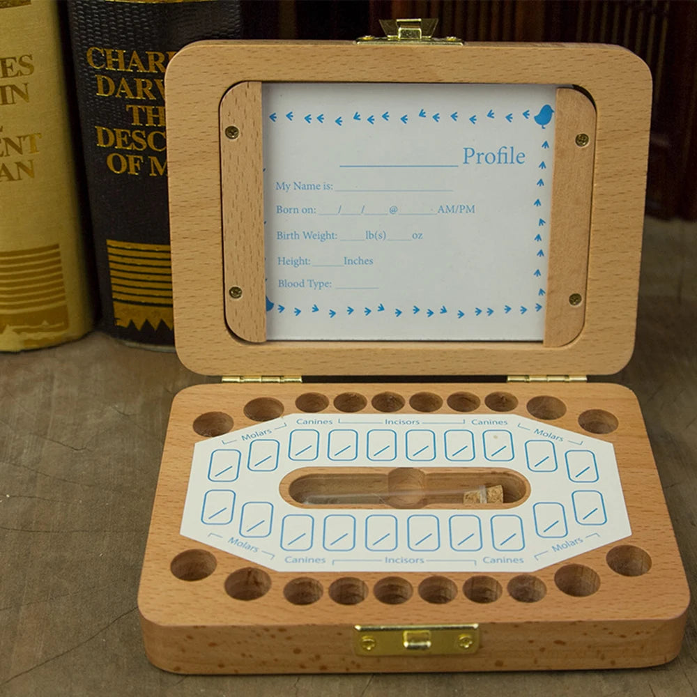 Wooden Baby Tooth Keepsake Box with Photo Frame & Accessories