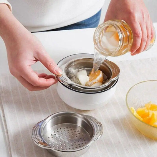 Stainless Steel Food Can Strainer Sieve Tuna Press Lids Oil Drainer Remover Vegetable And Fruit Can Strainer Kitchen Acceesories Peaceful Pleasures Health and Wellness