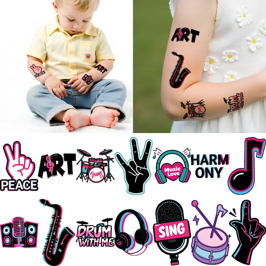 63-Piece Waterproof Temporary Tattoo Stickers – Retro Music Icons Temporary Tattoo Set Oasis Select