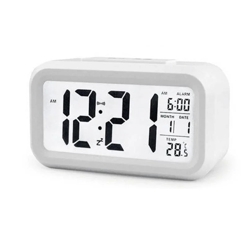 Digital LCD Alarm Clock with Calendar Thermometer alarm clock alarm clock digital desk clock Peaceful Pleasures Health and Wellness white
