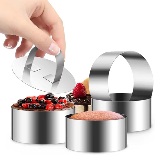 Stainless Steel Round Cake Mousse Ring Mold with Pusher Cake Ring Mold Peaceful Pleasures Health and Wellness