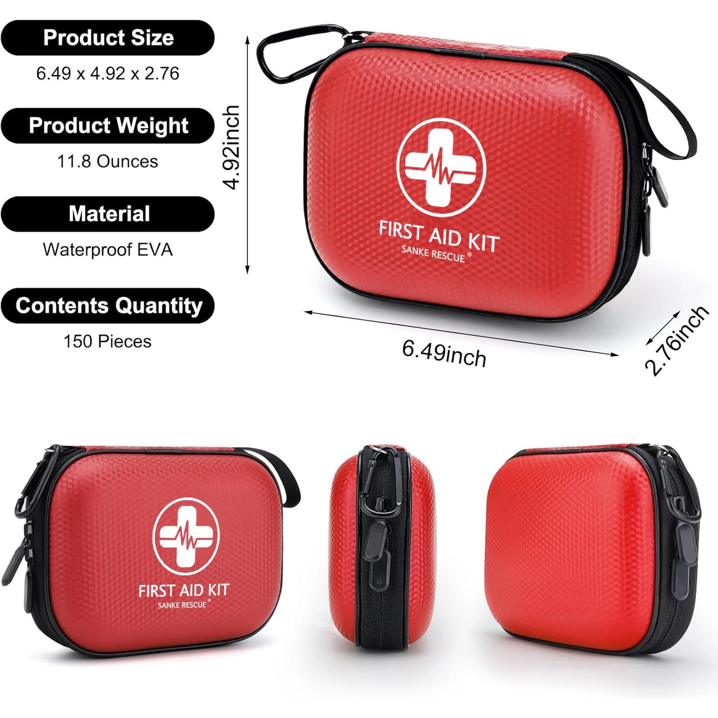 150 Piece Mini First Aid Kit Small Waterproof Hard Shell Medical Kit for Home Car Travel Camping Truck Hiking Sports Office Peaceful Pleasures Health and Wellness