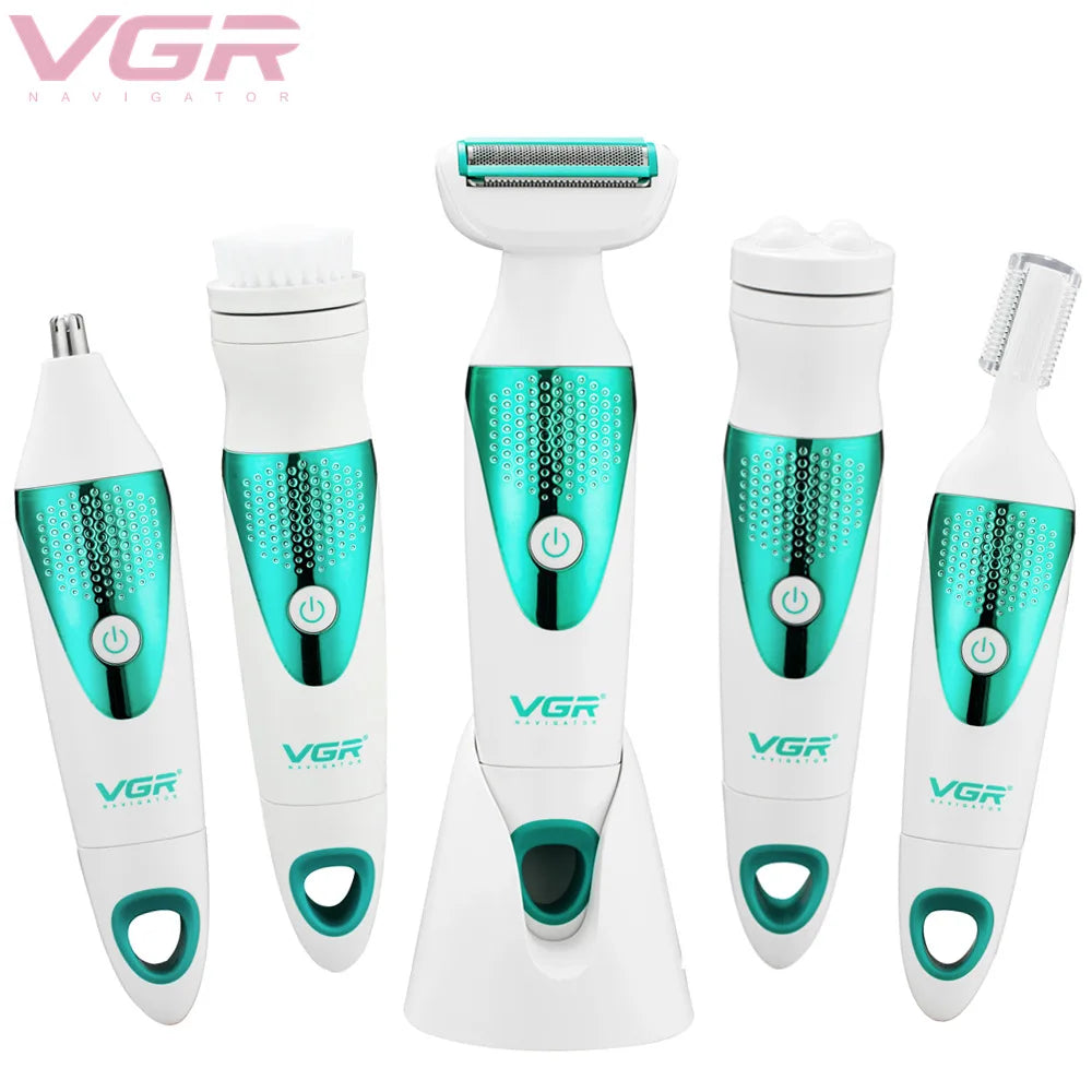 VGR 720 Personal Care (5 In 1)Shaver 3D Curved Net Epilator Body Washable Appliances Eyebrow Wash Face Massage Nose Shaving Peaceful Pleasures Health and Wellness