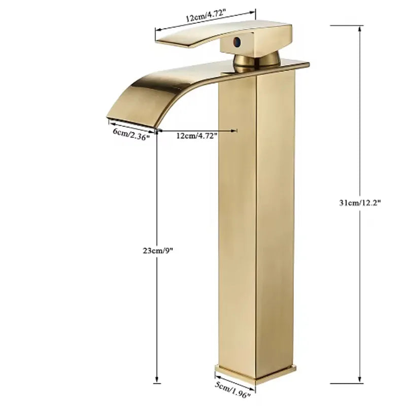 Brushed Gold Waterfall Bathroom Faucet | Single Handle Mixer