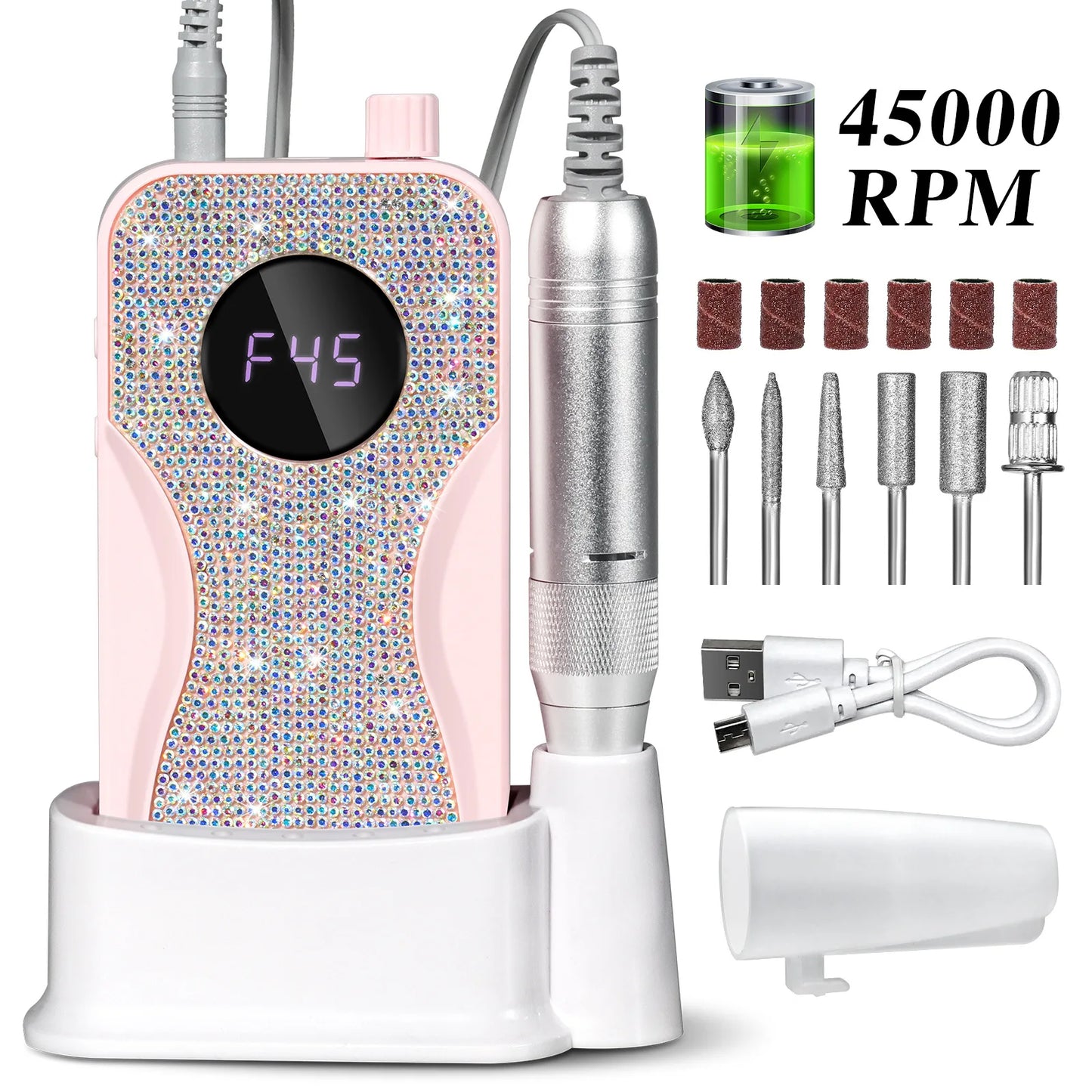 45000 RPM Rechargeable Electric Nail Drill – Gel Nail Salon Tool