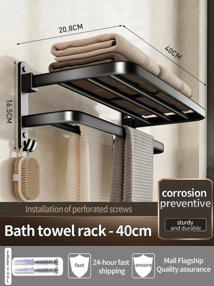 Wall Mounted Space Aluminum Towel Rack 50cm & 60cm | Grey/Black