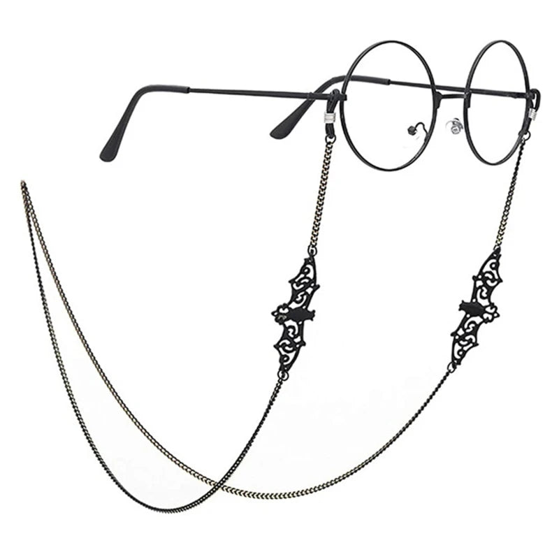 Glasses Chain Black Hollow Bat Pendant Glasses Chain Anti-slip and Fashionable Anti-loss Jewelry Glasses Chains Peaceful Pleasures Health and Wellness