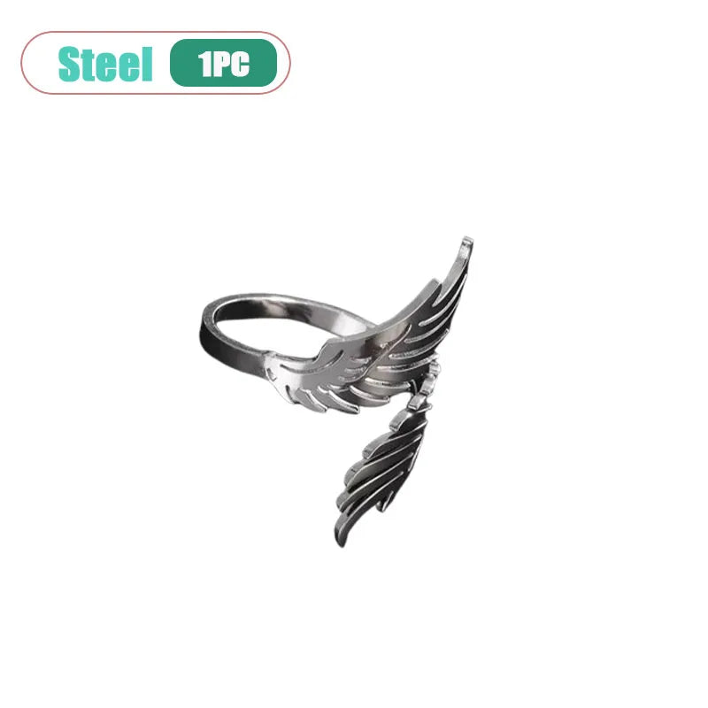Stainless Steel Wings Ring – Adjustable Couple Jewelry Gift