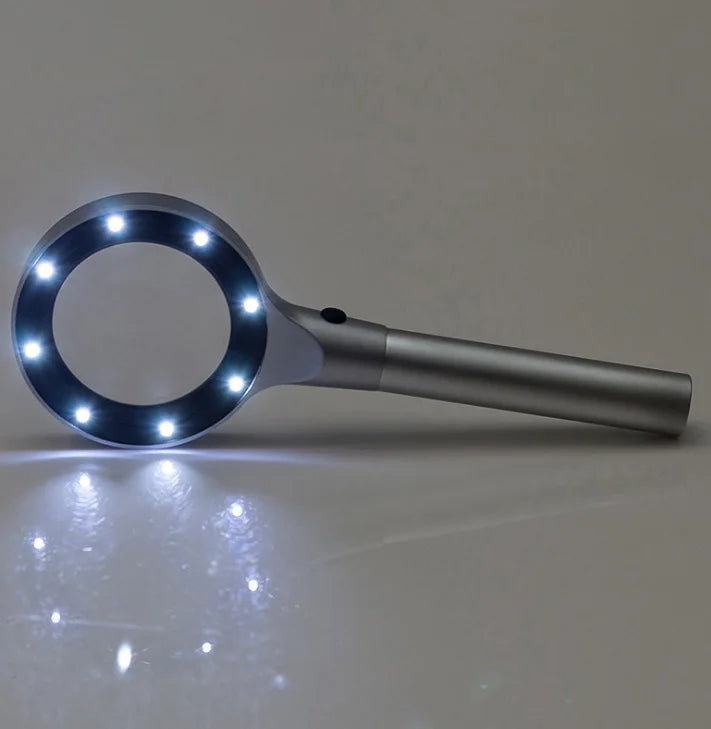 Magnifier Zinc Alloy All Metal Optical Glass Lens with Two Levels of Led Lighting, Reading Book Magnifying Glass Peaceful Pleasures Health and Wellness 5X