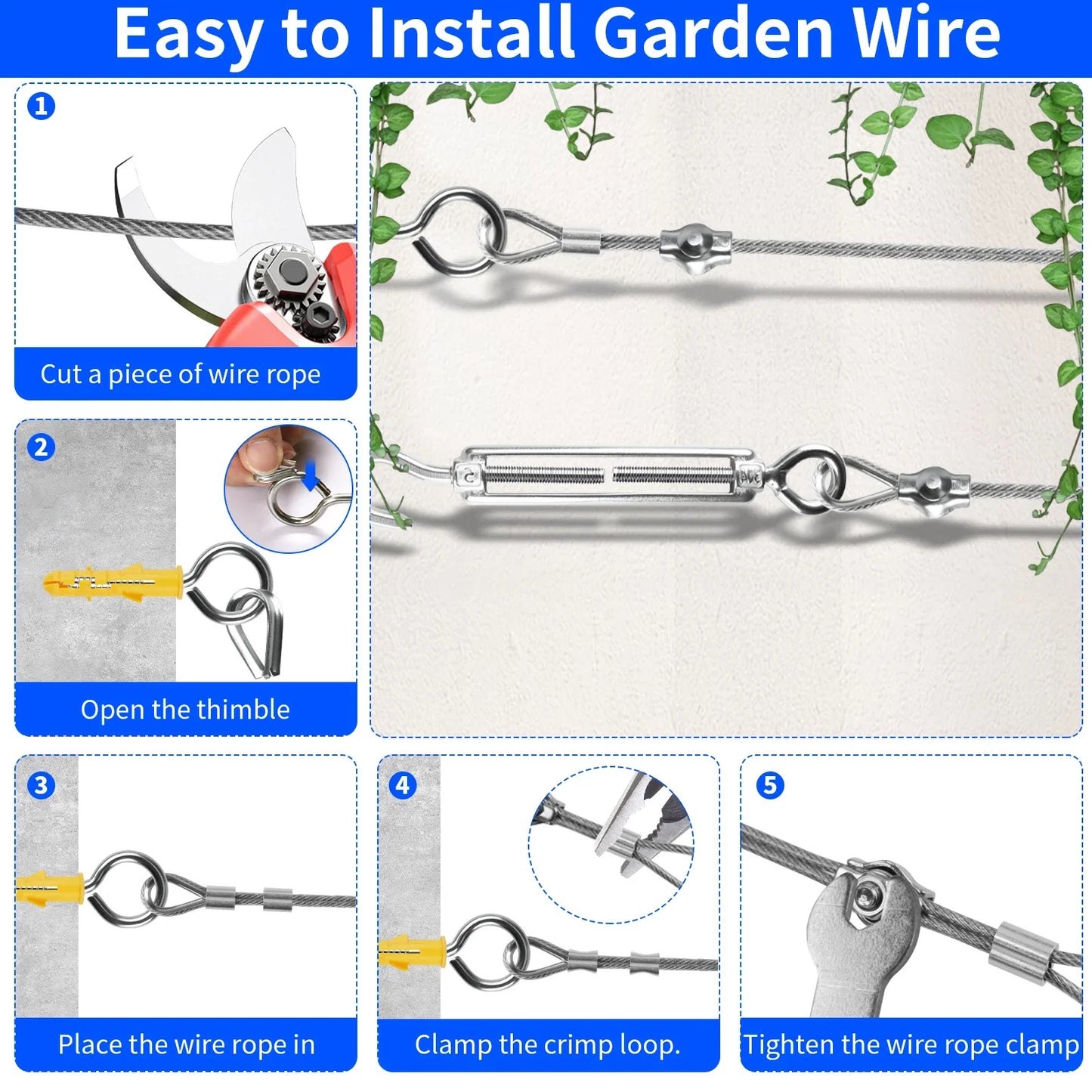 Sun Shade Sail Hardware Kit – 35M Stainless Steel Cable Wire Rope
