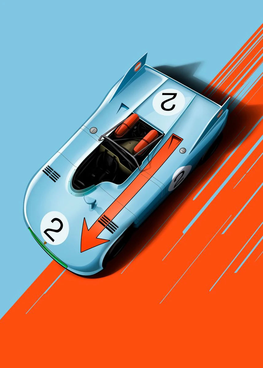 Cartoon Racing Car Canvas Wall Art | Boys Motorsport Poster