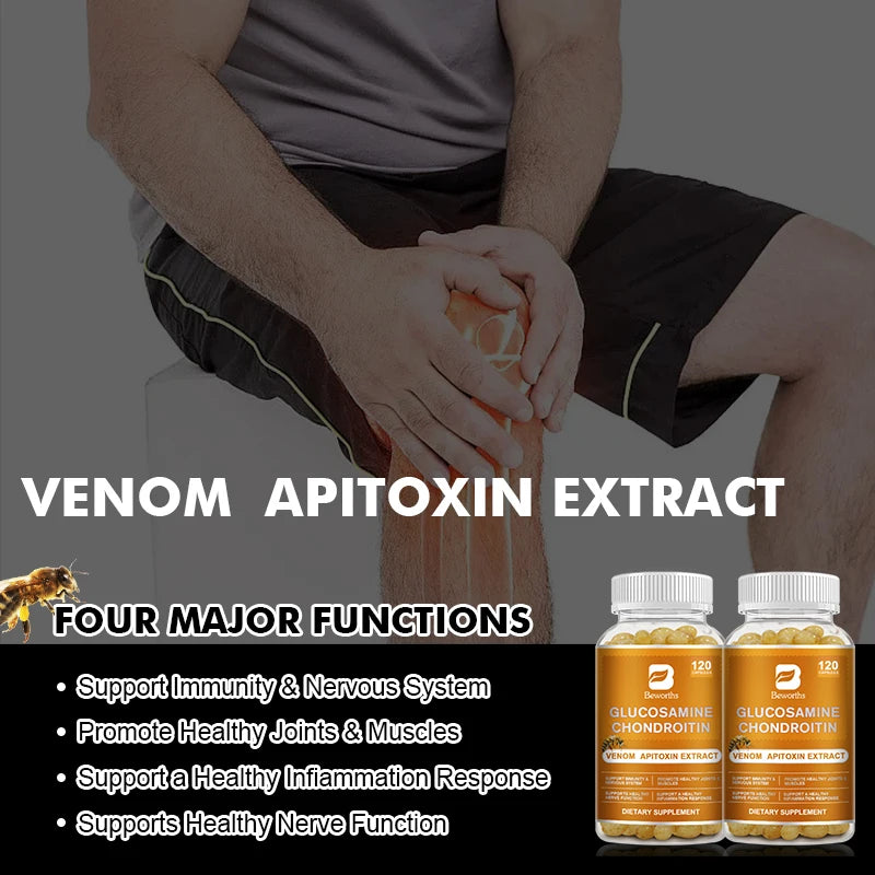 Glucosamine Chondroitin + Bee Venom Extract Capsules – Joint & Knee Pain Relief | 120 Count Joint Support Supplement Peaceful Pleasures Health and Wellness
