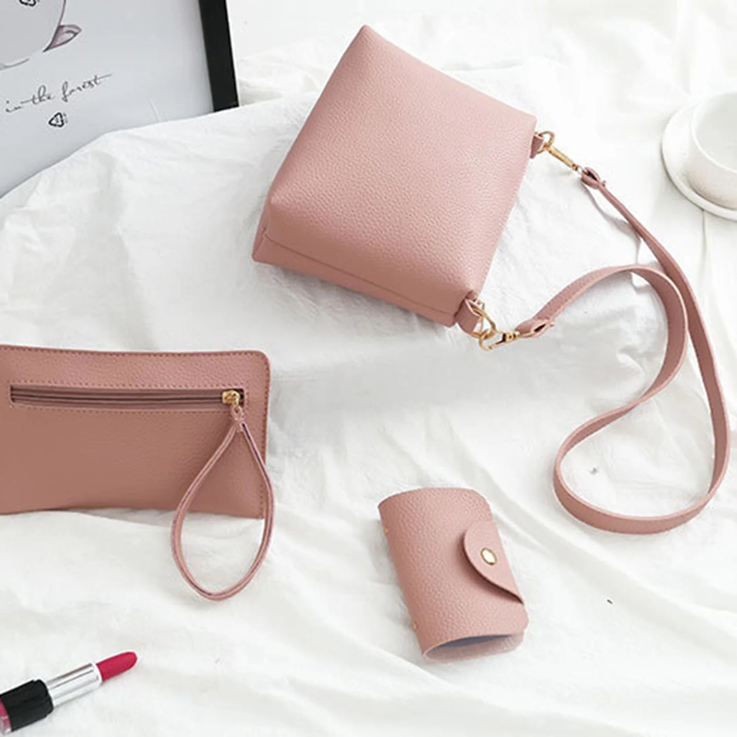 4pcs/set Solid Color Leather Handbags Waterproof Casual Leather Handbags for Women Girls Dating Shopping Peaceful Pleasures Health and Wellness