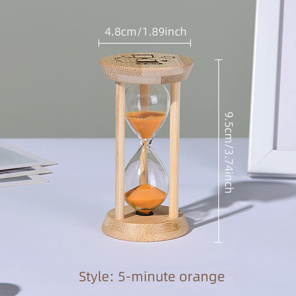 1PCS 3/5/10/15/30 Minutes Wooden Hourglass Timer Home Living Room Desktop Decoration Children Birthday Gift Portable Sand Clock Peaceful Pleasures Health and Wellness 5 Min-Orange