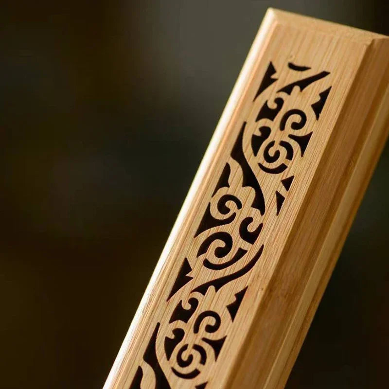 1pc Natural Bamboo Incense Burner with Laying Plate - Aromatherapy Wooden Box for Incense Storage and Burning Peaceful Pleasures Health and Wellness