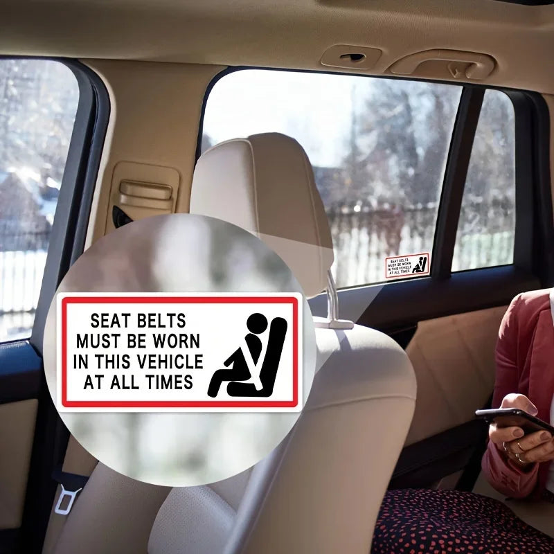 Pack of 6 100mmx50mm Remind Passengers To Wear Seat Belts Sign Stickers - Seat Belts Must Be Worn In This Vehicle Peaceful Pleasures Health and Wellness