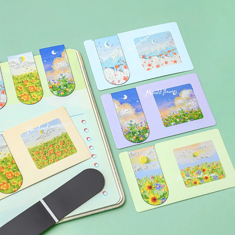 Oil Painting Magnetic Bookmark Student Note Classification Book Clip