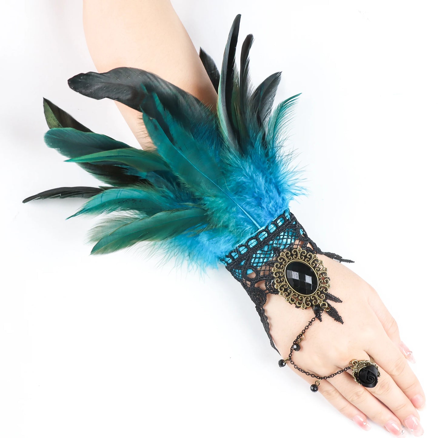Lace Feather Wrist Cuffs Rave Gloves Steampunk Gothic Glove Sleeve