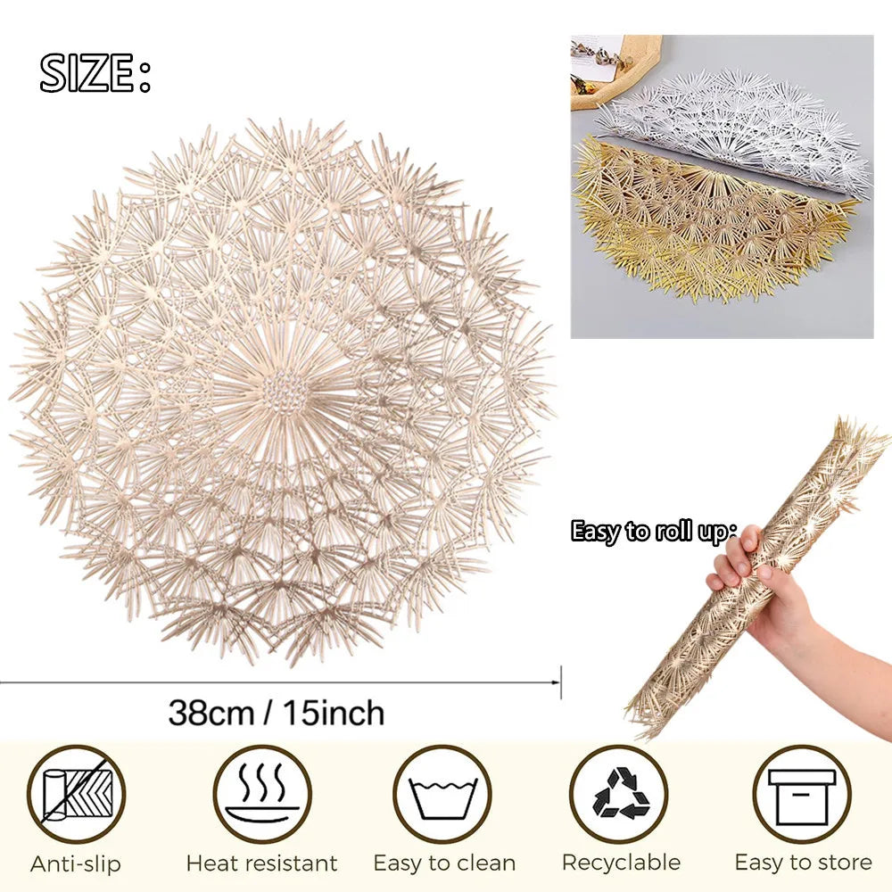 Placemats Set of 4/12Pc Round Hollow Out Flowers Place Mats for Dining Table Holiday Party Wedding Accent Dinner Home Decoration Peaceful Pleasures Health and Wellness