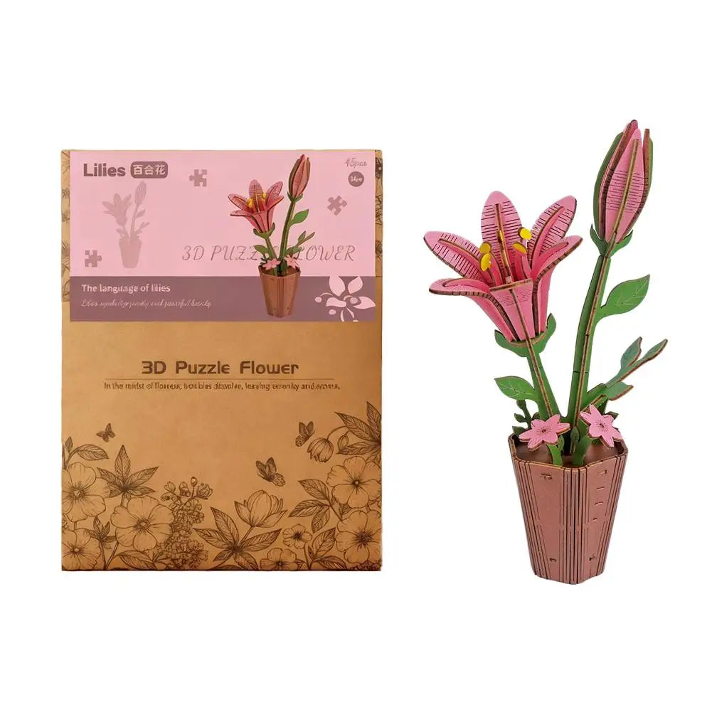 3D Wooden Flower Puzzle Kit for DIY Home Decoration Peaceful Pleasures Health and Wellness lily
