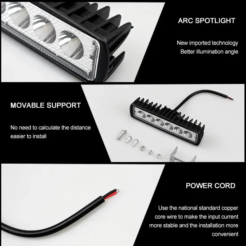 6 LED Car Work Light High Bright Spotlight Universal Offroad Automobile Truck Driving Fog Headlights DRL Driving Lamp 12V Peaceful Pleasures Health and Wellness