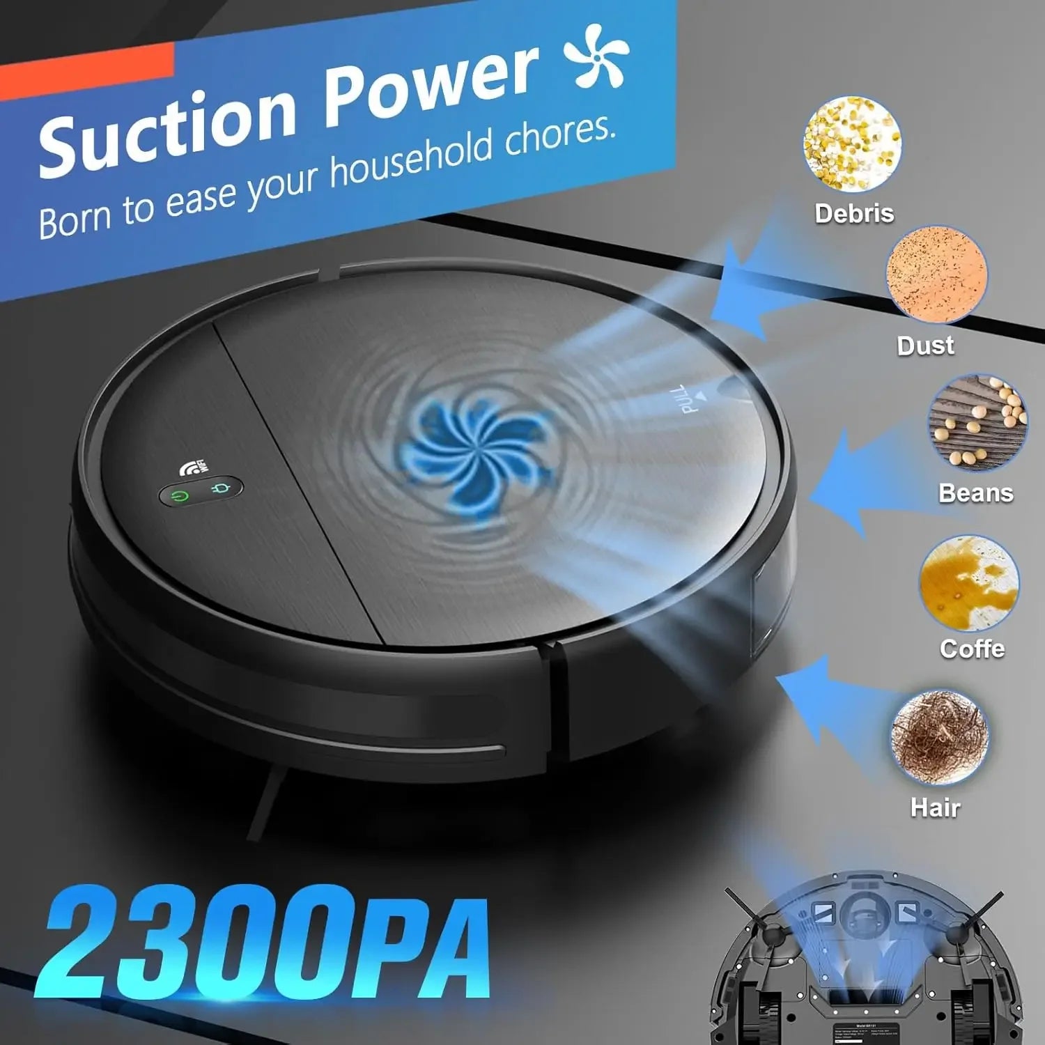 2-in-1 Robot Vacuum and Mop with App Control, Slim Design, Self-Charging for Hard Floors and Pet Hair Peaceful Pleasures Health and Wellness