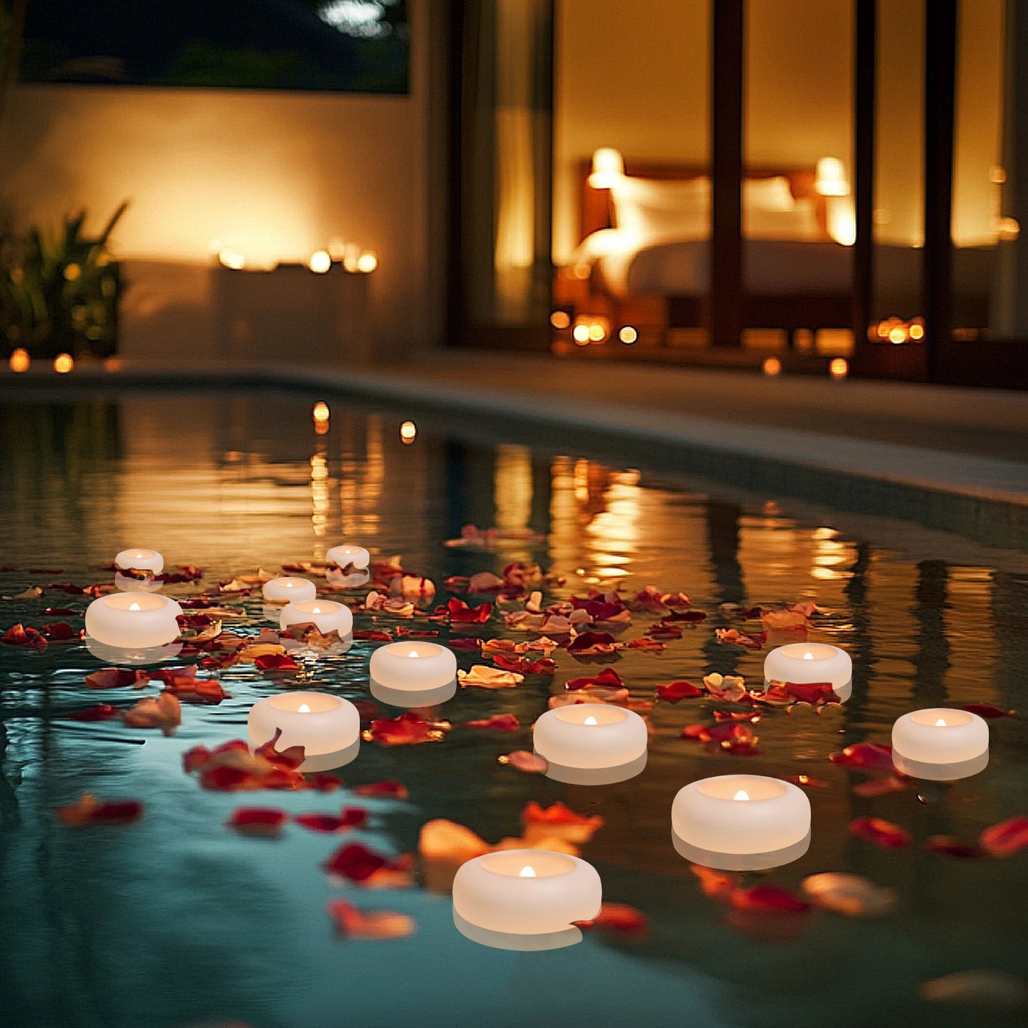 Flameless LED Floating Candles Battery Operated Tealights Romantic Warm White Light for Pool Bathtub Hot Bath Wedding Centerpiec Peaceful Pleasures Health and Wellness