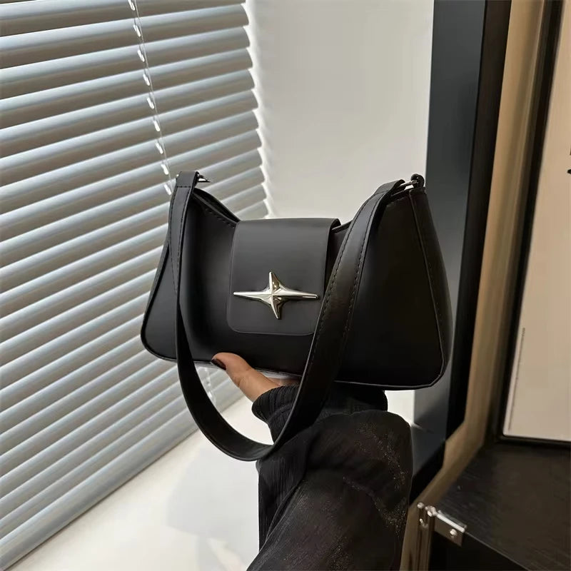 Four Pointed Star Solid Color Armpit Bag Women's Fashionable Texture Casual Shoulder Bag Summer Stylish Simple Small Square Bags Peaceful Pleasures Health and Wellness