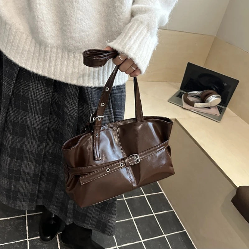 New Korean Style High End Commuting Shoulder Bag Large Capacity Niche Handbag Fashionable All Match Tote Versatile Commuting Bag Peaceful Pleasures Health and Wellness